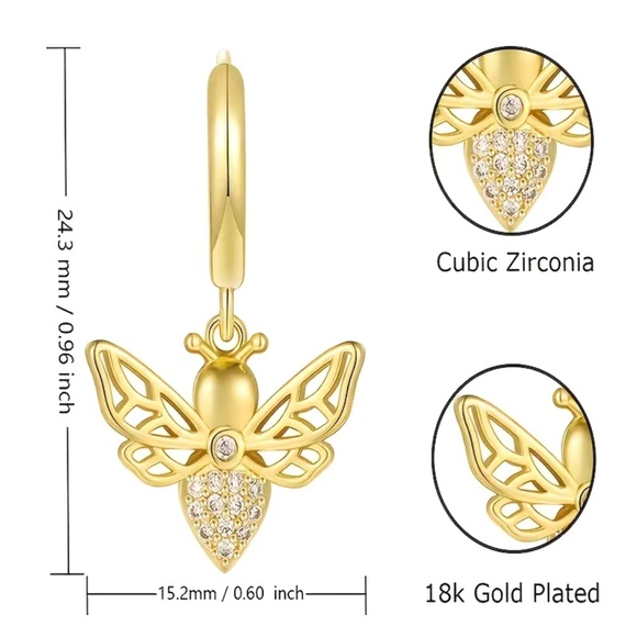 Mini Honey Bee 18K Gold Plated Crystal Hoop Earrings - Picture 7 of 8